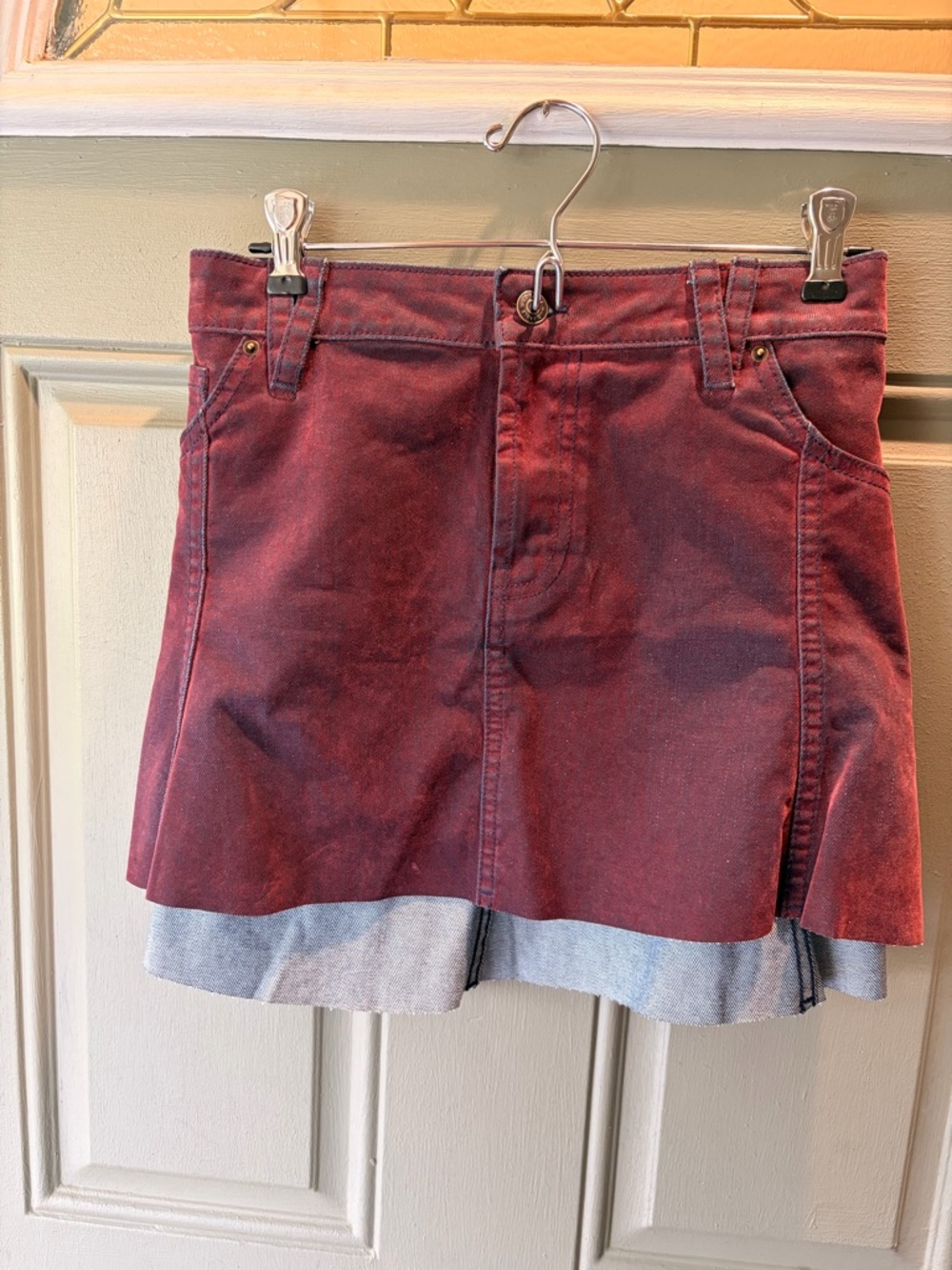 wild fable Burgundy Mini Skirt with Chambray Trim